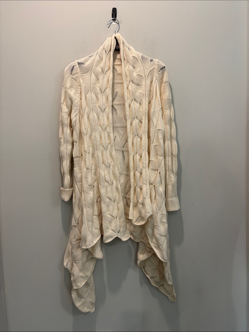 Monari Cream Merino Wool Cashmere Cable Knit Draped Cardigan L/XL Italy - Picture 8 of 15